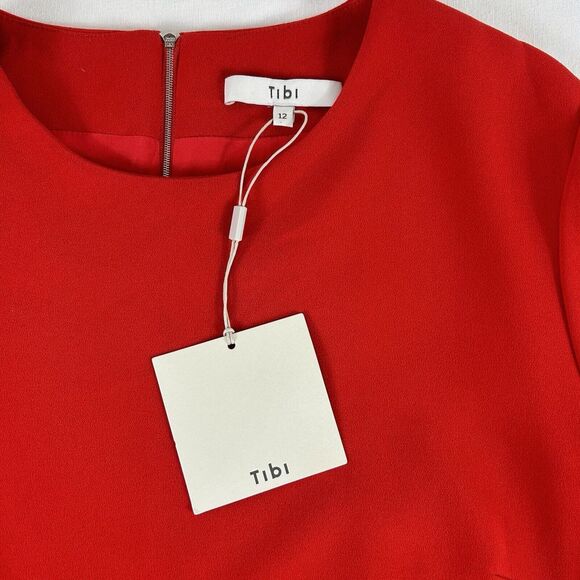 Tibi Long-Sleeve Crepe Mini Cocktail Dress Red Zipper Valentine sz 12 NWT $495 - Picture 6 of 16